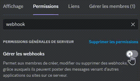 Donner la permission "Géer les webhooks" à Mr. Robøt